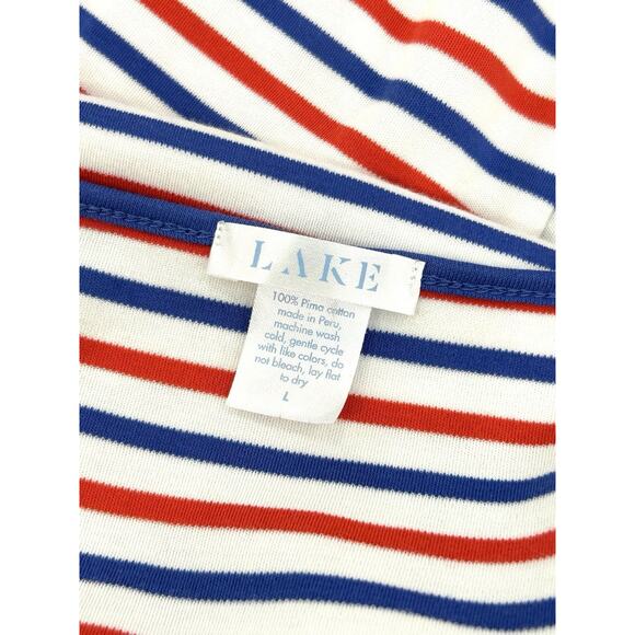 Lake Pajama Set Shorts & Tank Top Womens Size L Striped Blue & Red Pima Cotton - Picture 3 of 3